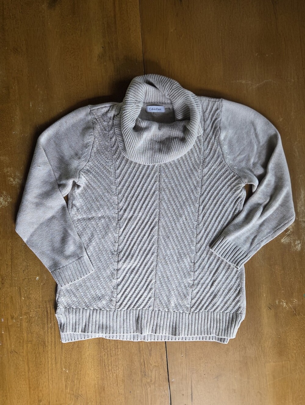 Calvin Klein Cream Cable-Knit Cowl Neck Sweater